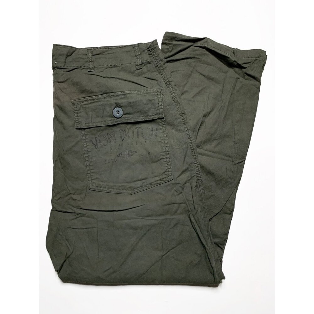 Von Dutch Mens Linen Blend Military Green Cargo Pants High Rise 27" Inseam - XL